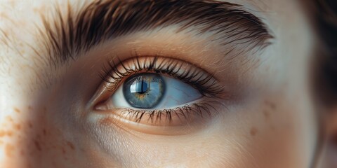 close up of an human eye with lashes and eyebrows 