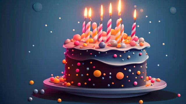 Birthday cake with candles on a blue background. Vector illustration, Birthday cake featuring burning candles presented on a blue background, Vector illustration, AI Generated