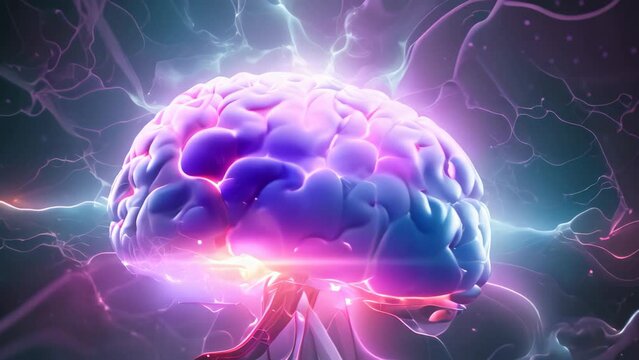 Human brain on a dark background. 3D illustration. 3D rendering, Brainstorming concept illustrated with a human brain and lightning, 3D illustration, AI Generated