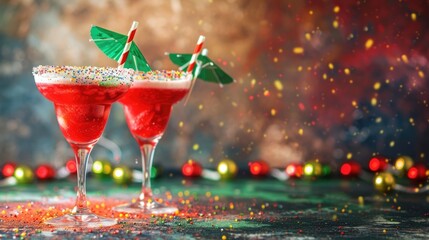 horizontal banner, Mexican national drink, alcoholic cocktails decorated in honor of Mexico's Independence day, copy space, free space for text