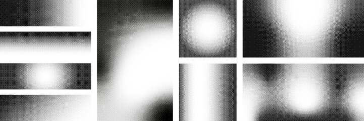 Halftone retro bitmap rectangle background collection. Trendy monochrome gradient pixel art - obrazy, fototapety, plakaty