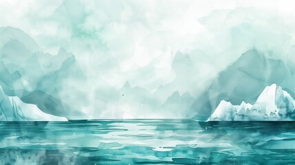 Watercolor illustration awash in soft blue and green hues depicting underwater scenes icy landscapes