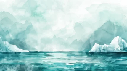 Foto auf Leinwand Watercolor illustration awash in soft blue and green hues depicting underwater scenes icy landscapes © Tymofii
