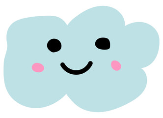 Draw a smiling blue cloud. Vector illustration.