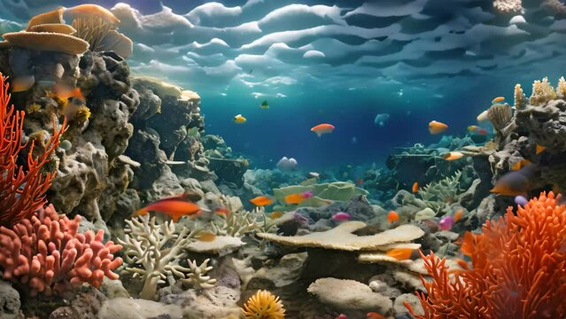 Underwater scene with corals and tropical fish. 3d render, Discover ocean rejuvenation through a collaborative restoration of marine ecosystems, AI Generated