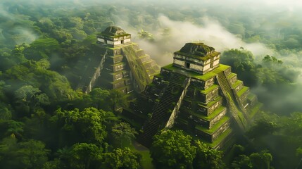 Three pyramids in the Amazonian jungle - obrazy, fototapety, plakaty