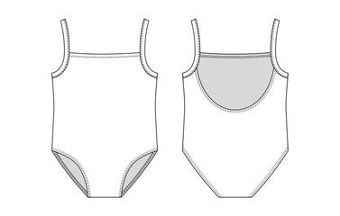 Fashion technical drawing of swimsuit for little girls. 