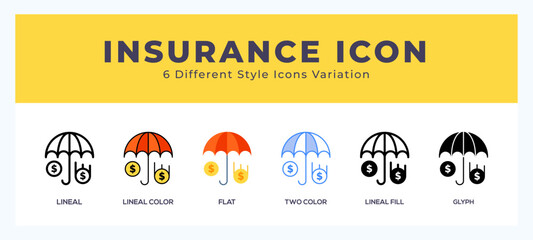 Obraz premium Insurance icon set with different styles. Vector illustration.