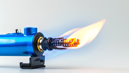blue fire torch with gas burner isolated on white background