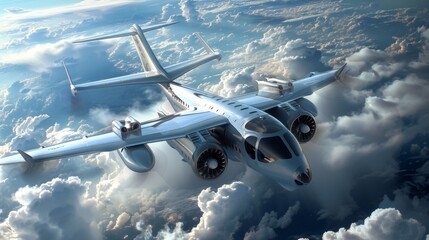 Fototapeta premium Large Jet Flying Through Cloudy Sky