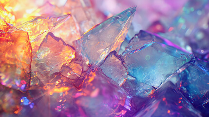 Fundo de cristais de gelo iluminado por várias cores em tons de luz neon. Uma cena deslumbrante e vibrante para seus projetos criativos