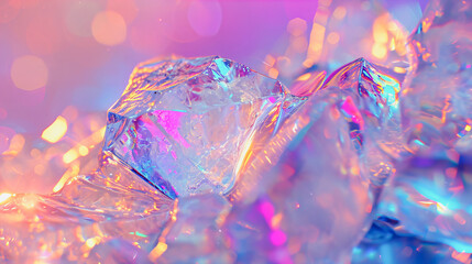 Fundo de cristais de gelo iluminado por várias cores em tons de luz neon. Uma cena deslumbrante e vibrante para seus projetos criativos - obrazy, fototapety, plakaty