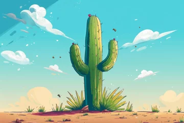 Foto op Canvas Majestic Cactus in the Desert Under a Sky Background © Vit