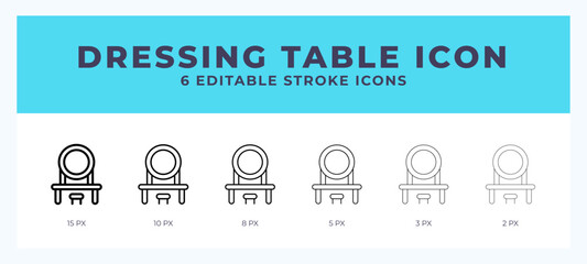 Dressing table line icon illustrations with editable strokes.