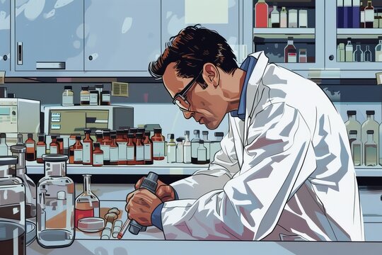 Scientist Examining Cell Phone in Lab Coat