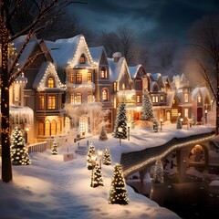Winter village in the snow, Christmas and New Year holiday concept.