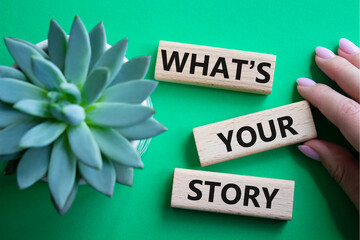 What is your story symbol. Concept words What is your story on wooden blocks. Beautiful green...