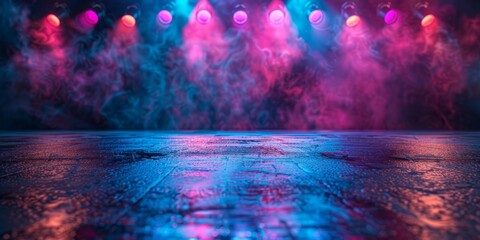 Neon Smoke Reflections, Vibrant Hues Mirrored on Wet Floor