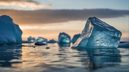 Fototapeta na wymiar Disappearing icebergs vanishing from sight due to melting