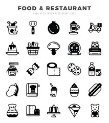 Food and Restaurant Icons Pack Lineal Filled Style. Vector illustration.