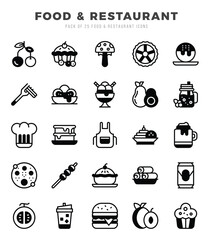 Set of Food and Restaurant Icons Lineal Filled icons collection.
