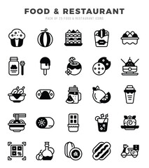 Vector icons set of Food and Restaurant. Lineal Filled style Icons.