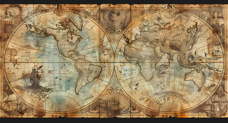 A vintage world map background
