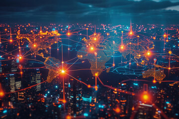 Obraz premium Connection of Large Business Centers on Different Continents, Concept of Integrity of Modern Business World