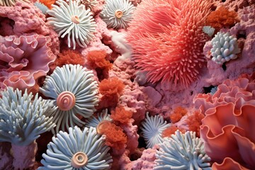Naklejka na ściany i meble Coral reef wallpaper, Sea flower colorful coral reef, Coral reef Background, Underwater coral reef Background, Sea Plants Wallpaper, Colorful coral reef, AI Generative