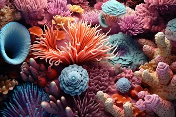 Fotobehang Coral reef wallpaper, Sea flower colorful coral reef, Coral reef Background, Underwater coral reef Background, Sea Plants Wallpaper, Colorful coral reef, AI Generative © Forhadx5