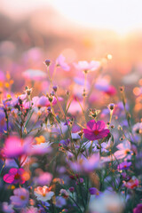 Vibrant Pastel Flower Meadow, Spring Landscape
