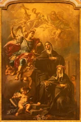 Poster NAPLES, ITALY - APRIL 22, 2023: The painting of St. Michael archangel, and St. Catherine of Siena in church Basilica dell Incoronata Madre del Buon Consiglio by Nunzio Rossi (1626 –1651). © Renáta Sedmáková