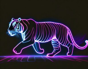 Neonowy zarys poruszającego się tygrysa