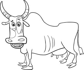 zebu cow farm animal character cartoon illustration coloring page