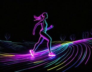 Neonowy rysunek biegnącej kobiety