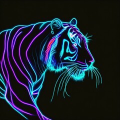 Neonowy profil tygrysa - obrazy, fototapety, plakaty