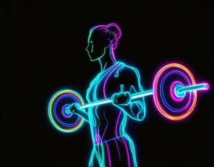 Neonowy zarys postaci mężczyzny podnoszącego sztangę - obrazy, fototapety, plakaty