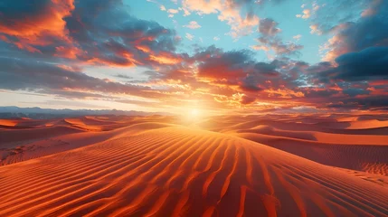Foto op Plexiglas Picturesque desert landscape with a golden sunset over the dunes, Desert sunset, Ai Generated  © Hamid