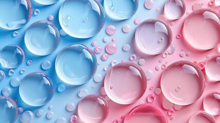 A close up of a lot of bubbles on a blue and pink background.