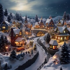 Christmas village in the snow on a background of the night sky.