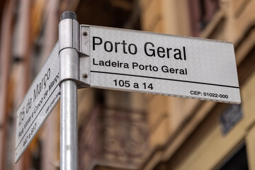 Placa da famosa Ladeira Porto Geral, na cidade de São Paulo