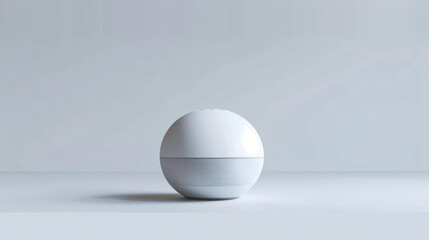 A high-tech smart home hub device centrally placed against a white backdrop.