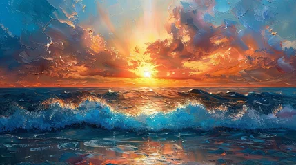 Fotobehang Textured Sunset Seascape Painting © เอิร์ท เด็กอ้วนฟาร์ม