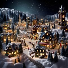 Christmas village in the snow. 3D illustration. Christmas landscape.