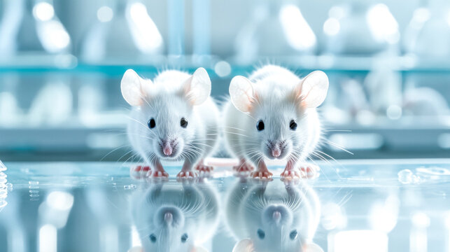Twin lab mice in a scientific research facility