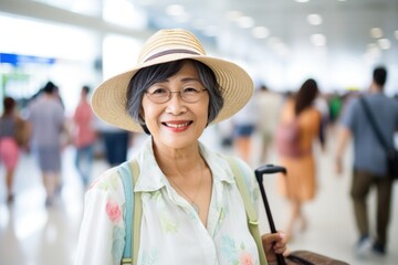 senior woman happy expression. traveler and airport concept . ai generated