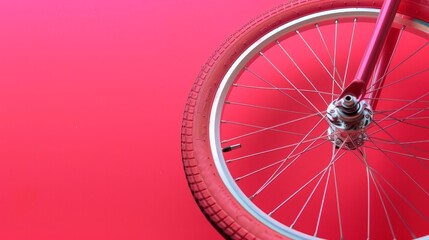 A freestyle bike wheel is shown against a pink background.
