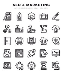 Set of 25 SEO & Marketing Lineal Icons Pack.