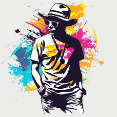 vector illustration in graffiti style, man in a hat with splashes.