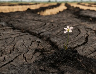 little flower growing in the ashes